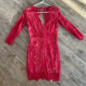 Luxxel red lace long sleeve mini dress - perfect for a night out!